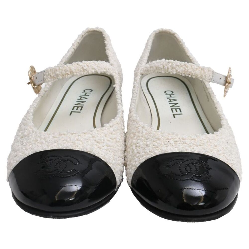 Chanel CC Tweed Mary Jane Ballet Flats in White Cotton - Picture 2 of 11
